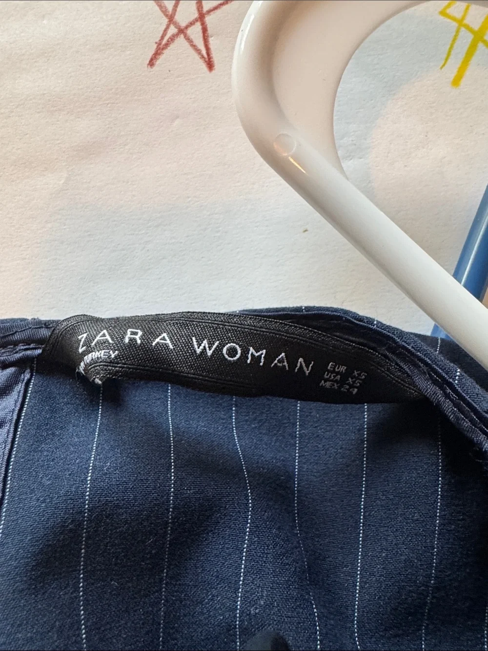 Zara Navy Pinstripe Puff-Sleeve Blouse